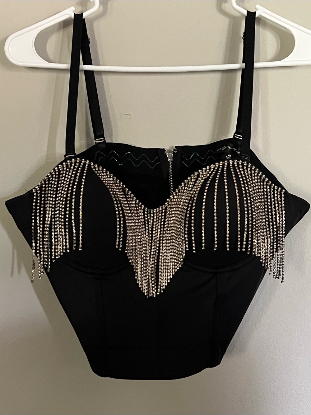 Say What? Black Rhinestone Fringe Bustier Camisole